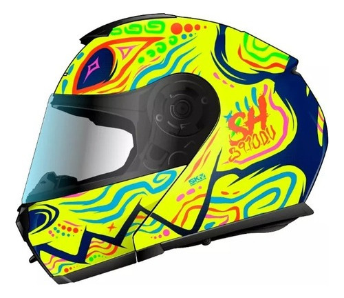 Casco Abatible Shaft Sh3910 Beast Azl Ama Neon Mica Humo