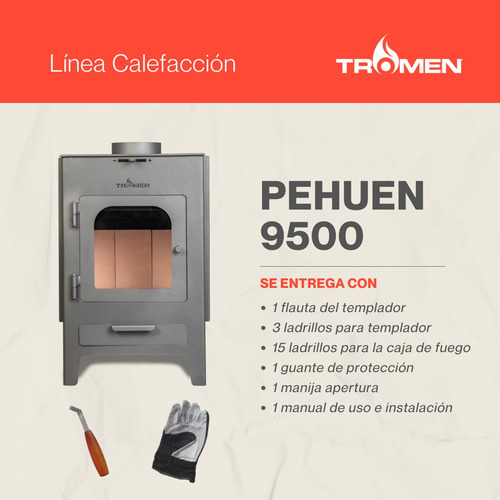 Imagen 5 de 10 de Calefactor Salamandra Pehuen 9500 Kcal Tromen Color Negro