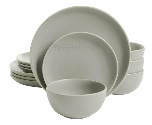 Magma Life Juego De Vajilla Moderna VA1GR Stoneware De Cerámica Color Gris De 12 piezas Para 4 Personas