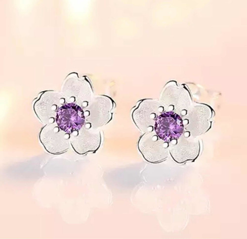 Aros Flor De Cerezo De Plata Esterlina