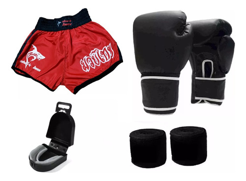 Kit; Short De Kick Boxing/ Muay Thai + Guante+ Bucal+ Vendas