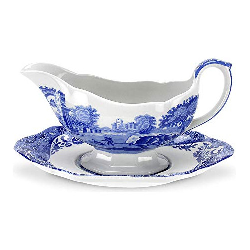 Blue Italian Gravy Boat And Saucer | Spout For Gravy, S...