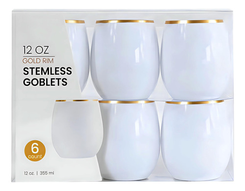 Elegantes Copas De Vino Blanco Sin Tallo Con Borde Dorado -