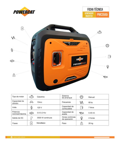 Generador Inverter Powercat Pwc3500i Con Motor A Gasolina