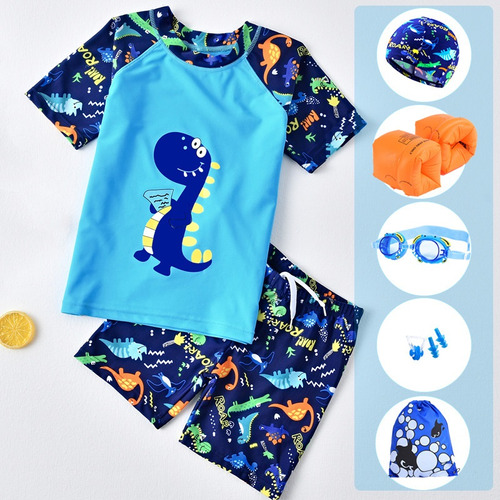 Conjunto De Baño Infantil Con Estampado De Dinosaurios