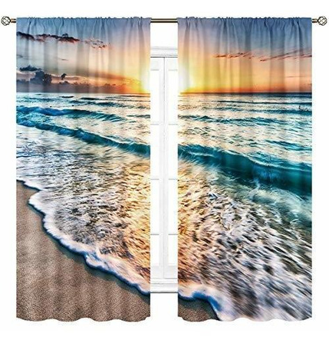 Cinbloo Ocean Beach Sunset Cortinas Rod Pocket Coastal Hawai