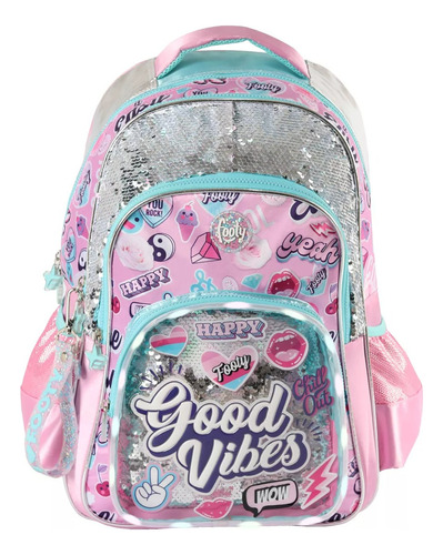 Mochila Espalda 18 Con Luz Good Vibes Lentejuelas Footy 2123