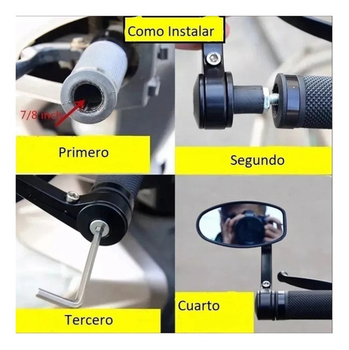 Imagen 4 de 6 de Juego Espejos Cafe Racer Redondos Negros Bobber Gaona Motos