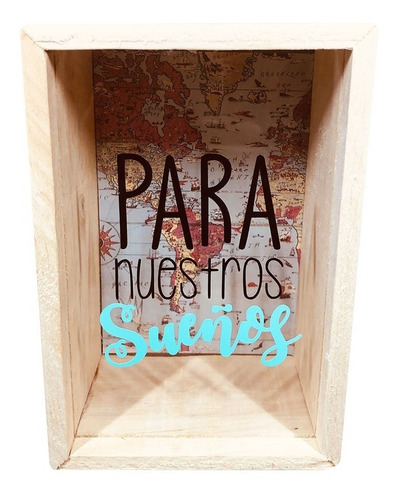Alcancia Pequeña En Madera Con Vidrio Y Diseño En Vinilo