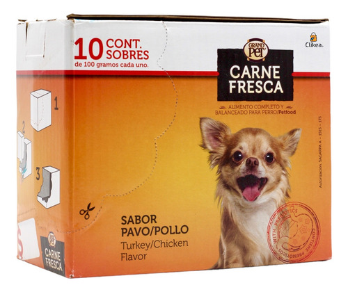 Alimento Carne Fresca Para Perro Pavo/pollo Caja 10 Sobres