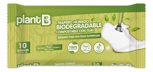 Trapero Húmedo Piso Con Ojal Biodegradable 10un - Plantb Color Blanco