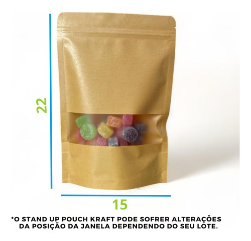 Embalagem Saco Stand Up Kraft C/visor Zip 15x22 500 Uni