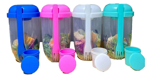 Vaso Para Ensalada, 4 Unidades, Con Tapa Y Tenedor