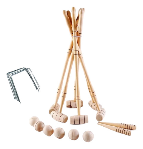 Juego Croquet Familiar Madera Natural 6 Palos +6 Bochas Baum
