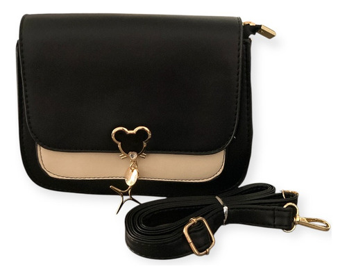 Bolsa Dama Tipo Croosbody Importada Negro/beige Lisa Níquel Negro