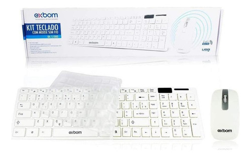 Kit Teclado A Pilha E Mouse Sem Fio Usb 1600dpi Exbom Cor do mouse Branco