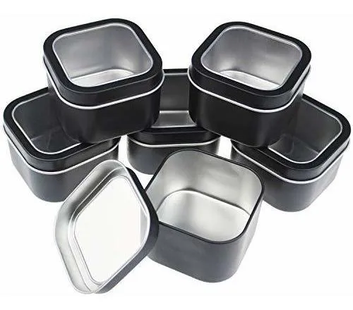 6-pack 8oz Empty Square Metal Tins With Clear Window For Can