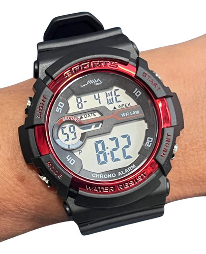 Reloj Aiwa Digital Sumergible Crono Alarma Luz Con Estuche F