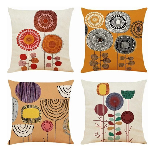 Juego De 4 Fundas De Almohada De Algodón Y Lino 4 Colors