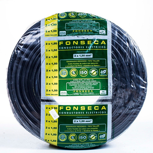 Cable Fonseca tipo taller 2x1,5 mm rollo x 30 m diámetro 5 mm color negro