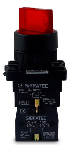 Chave Seletora Iluminada Ek3465 3 Posições Vermelho 24v 2nf
