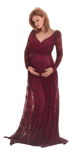 U Vestido Embarazada Sesión Fotográfica Rojo Elegantes Largo