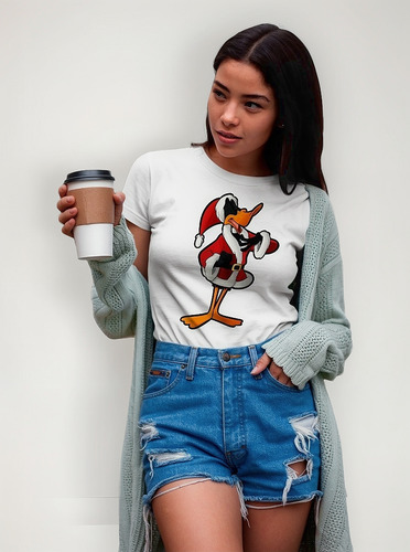 Playera Dama Navidad Looney Tunes Pato Lucas Santa Claus Nvd