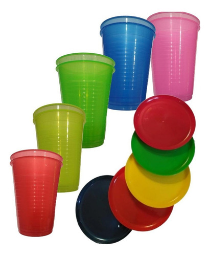 Platos Taqueros Planos + Vasos Refresqueros Tipo Oxxo Set 50