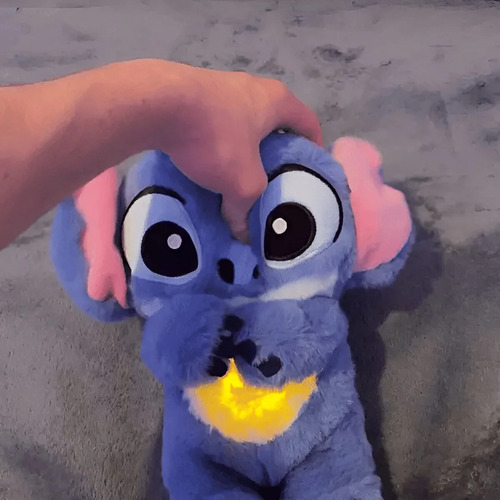 Stitch Respira Peluche Apego Antiestres Sonido Luz Suave Azul