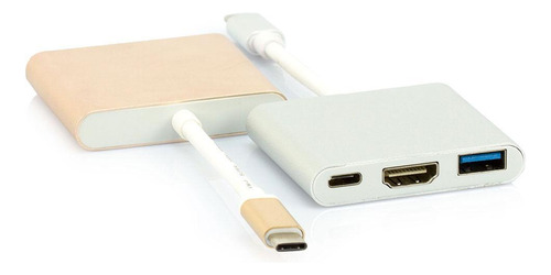 Adaptador Usb-c Multiporta Com Usb, Hdmi E Usb-c Prata