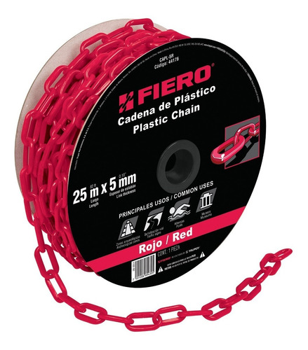 Cadena Plastica 5 Mm X 25 Mt Roja Fiero 44176