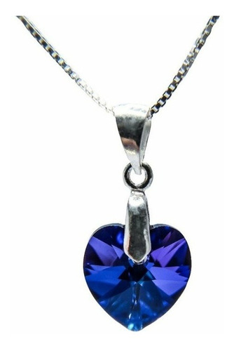 Cadena Plata 925  Con Cristal Europeo  Corazón Bermuda Blue