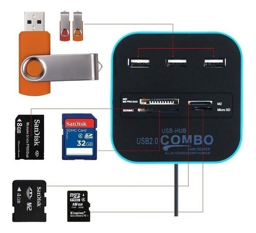 Conector Múltiple De Usb De 7 Puertos 2.0 Sd&mmc Ms Tf M2