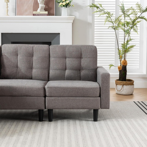Vecelo Sofá Convertible Modular De Tela De Lino Moderno En F