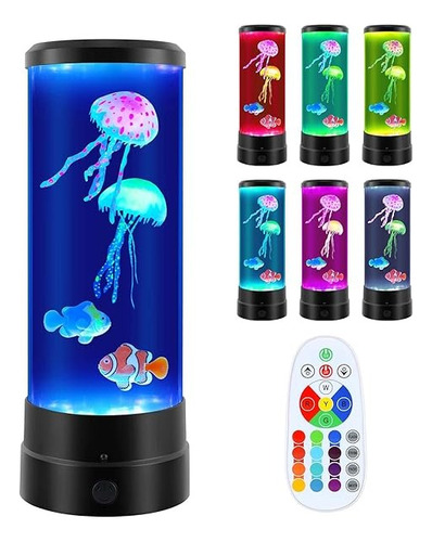 Lampara Decorativa Medusas Luz Led 16 Colores+control Remoto Estructura Negro Pantalla Transparente