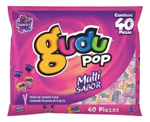 Sonrics Paleta Gudu Pop Multisabor Dulce Original 40 Piezas