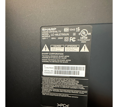 Televisor Sharp Aquos 46 Mod Lc46le700un (Usado)