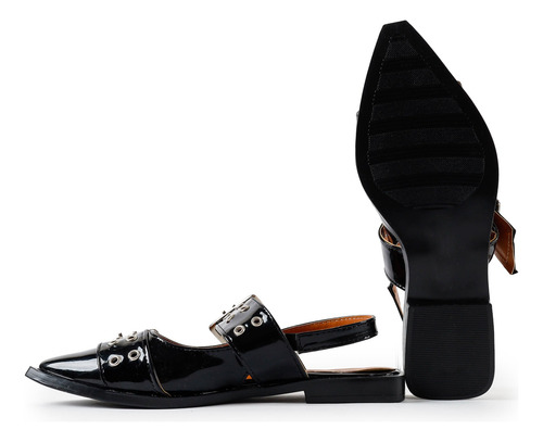 Flats Balerina De Charol Con Hebillas Moda Dama