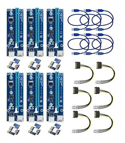 Victony 6-pack 6 Pines Pci-e 1x A 16x Powered Riser Adapter