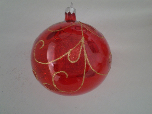 Esfera De Navidad 100 Mm Roja Trasparente Decorado Oro