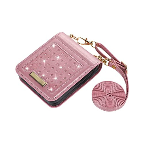 Funda Cartera Para Samsung Galaxy Z Flip 4 Rosa Dorado Delga