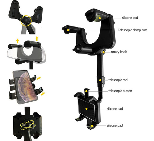 1 Soporte Para Teléfono De Coche Giratorio Y Retráctil De 36