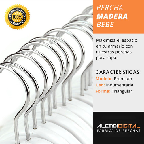 Imagen 7 de 10 de Perchas De Madera De Bebe Blancas 26 Cm X 10 Unidades