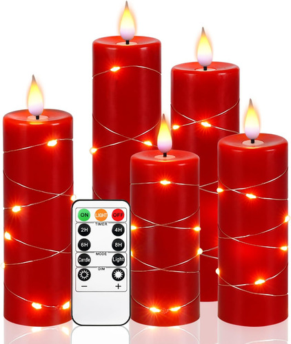 Juego De 5 Velas Led Para Eventos En Color Rojo