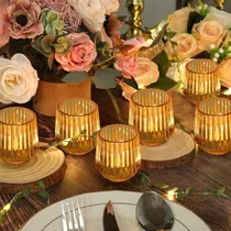 Comprar Conjunto De 6 Portavelas De Vidrio Ámbar Para Velas Votivas 