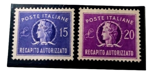 2 Estampillas Italia Recapito Autorizzato 1949-52 Yt. 36-37