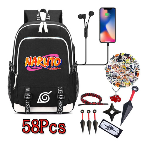 Conjunto De Collar Akatsuki De Mochila Escolar Naruto Usb De