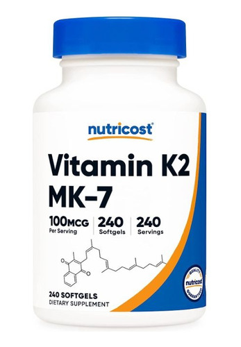 Vitamina K2 Mk7 100mcg 240 Cápsulas Sin Omg Nutricost Eeuu 