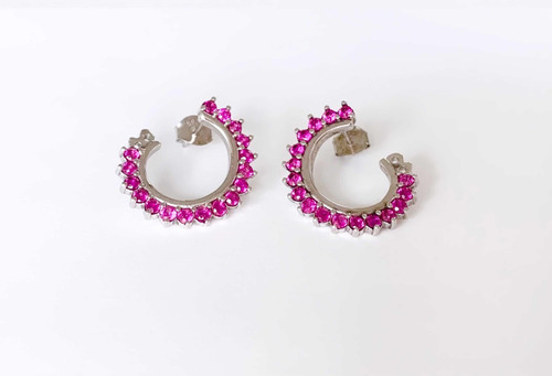 Aretes Círculos Picos Fucsia Plata  B Oro