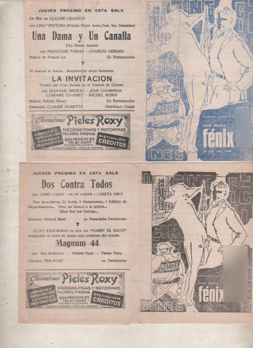Lote 2 Antiguos Programas Cine ** Fenix ** Año 1974 / 75